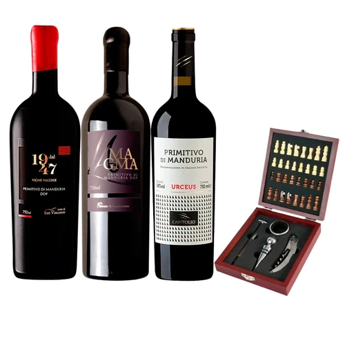 Box 3 Grfs Primitivo Di Manduria 750ml + Kit Acessórios