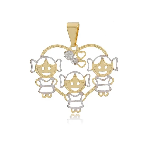 Pingente Dourado 3 Filhas Coração