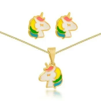Conjunto Dourado Infantil Unicórnio
