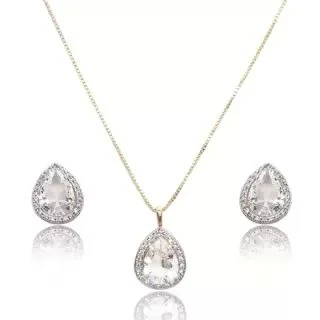 Conjunto Dourado Gota Cravejado Microzircônia